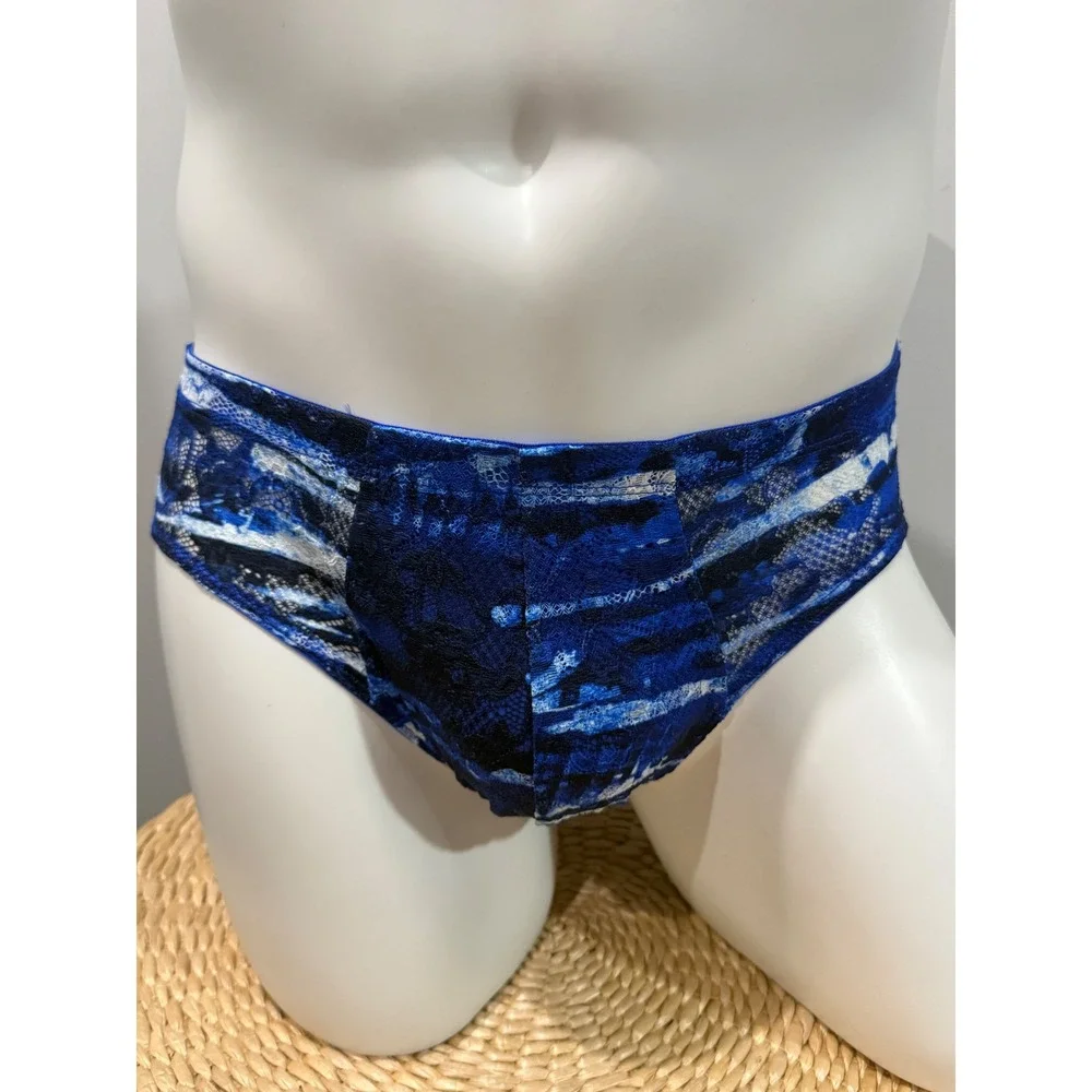 Cosabella Never Say Never Men's Lace Comfort Micro Brief Blue Print Size S